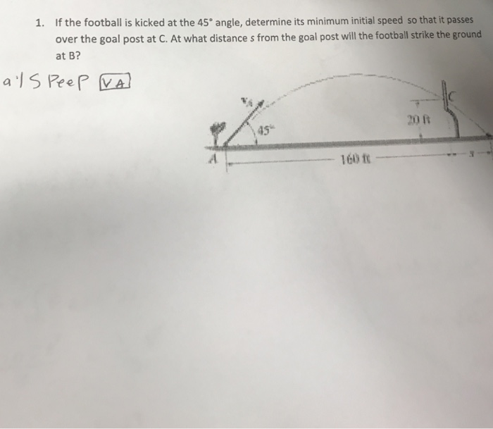 Solved If the football is kicked at the 45° angle, | Chegg.com