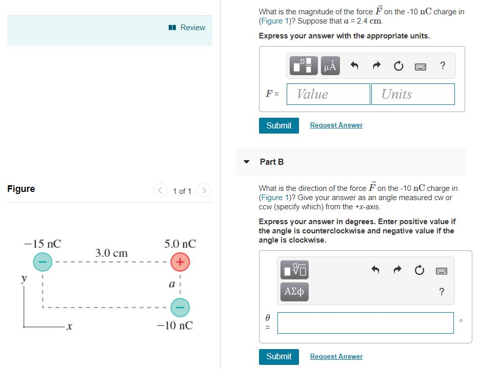 Solved What is the magnitude of the force F on the -10 nC | Chegg.com