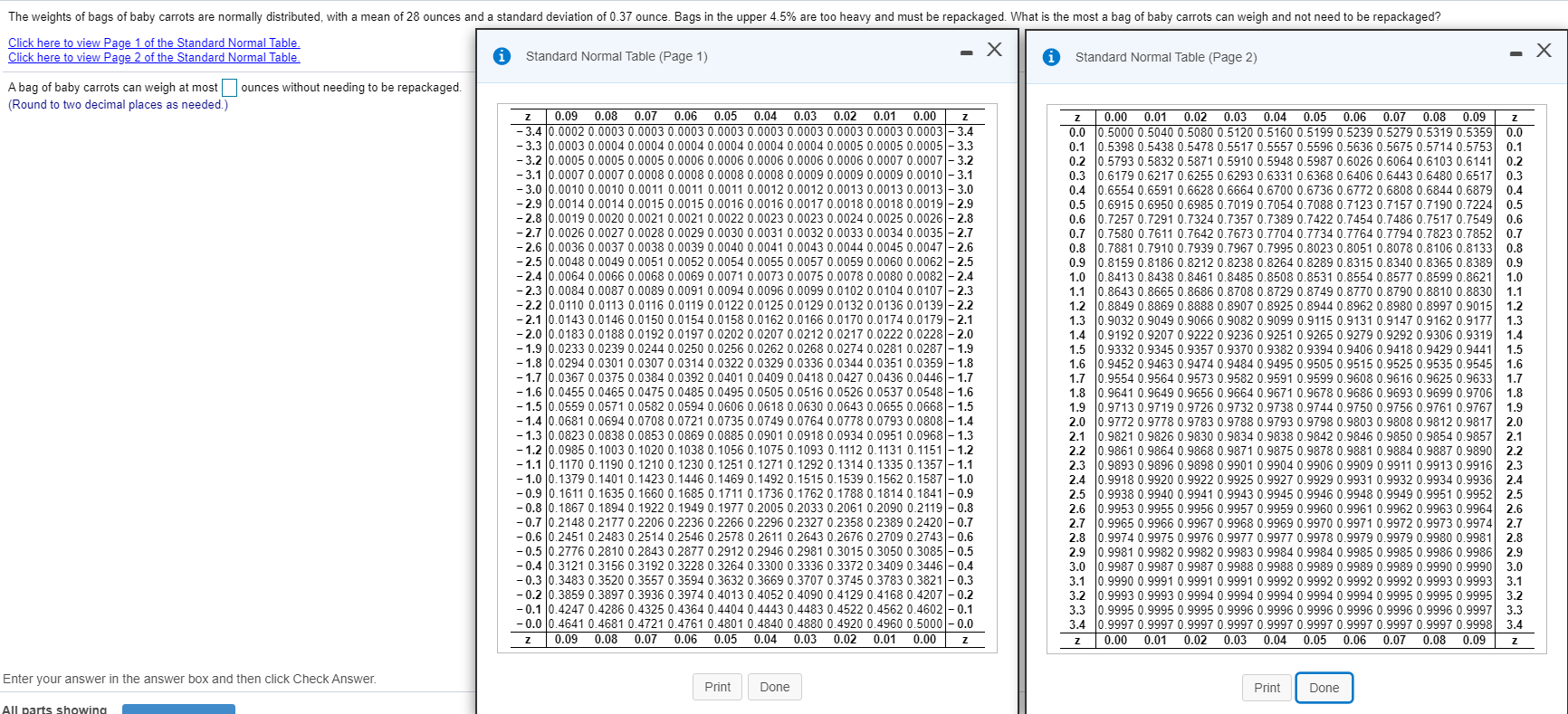 Solved x Z 0.09 0.05 Z 0.02 z The weights of bags of baby