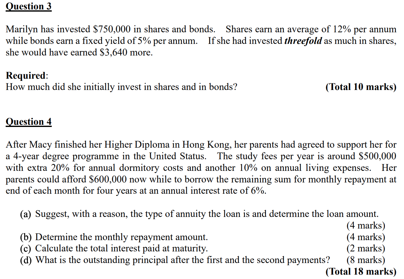 Solved Question 3 Marilyn Has Invested $750,000 In Shares | Chegg.com