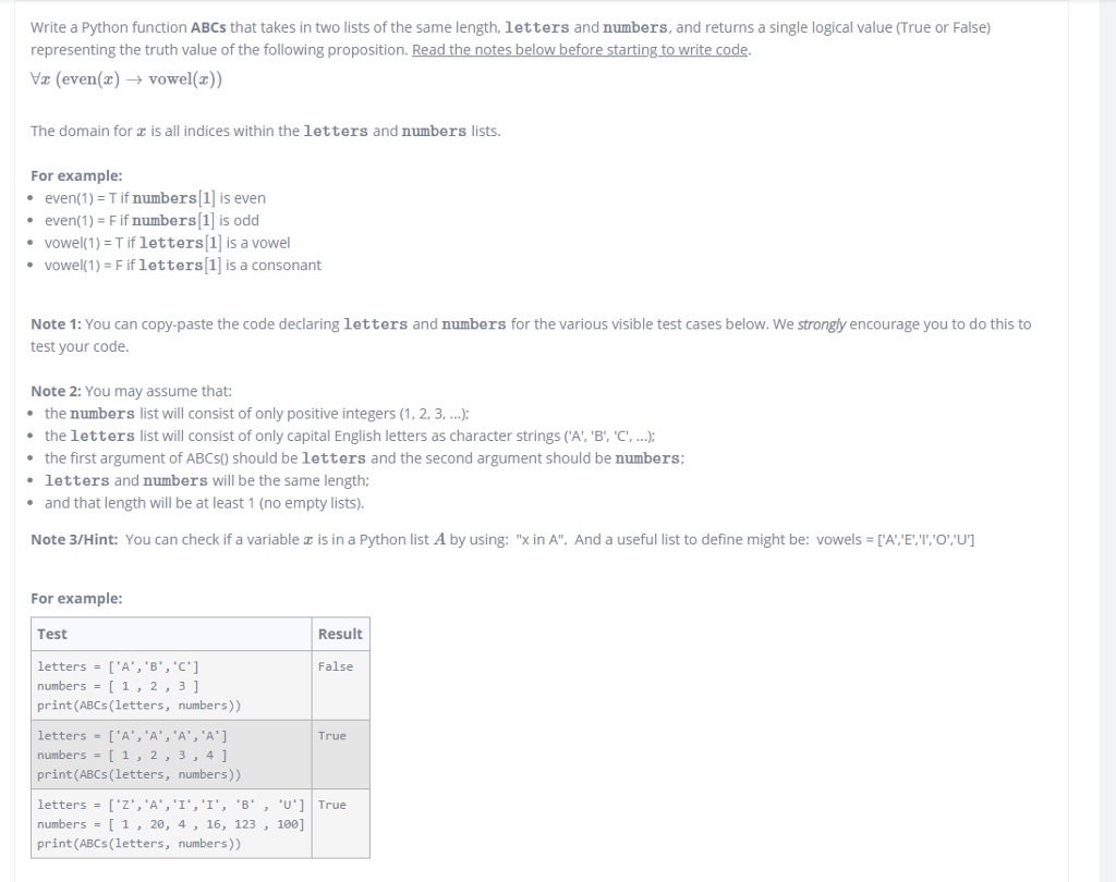 Solved Write a Python function ABCs that takes in two lists | Chegg.com