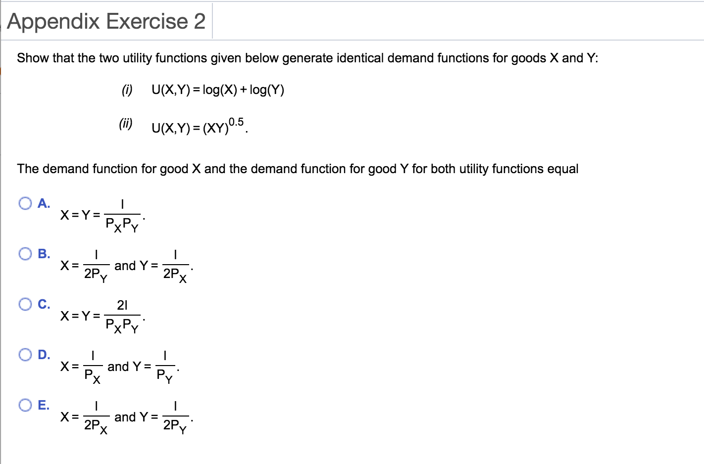 Solved Appendix Exercise 2 Show that the two utility