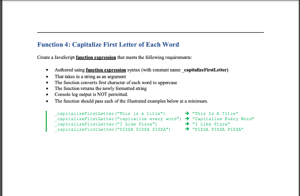 Solved Function 4: Capitalize First Letter Of Each Word | Chegg.Com