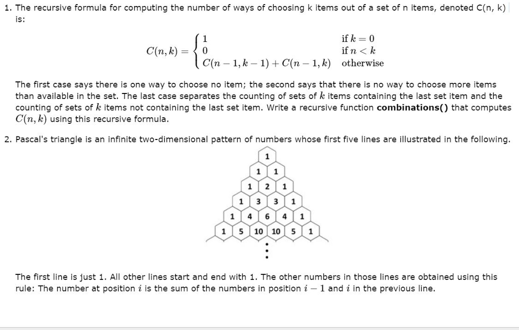 Solved I. The recursive formula for computing the number of | Chegg.com image.