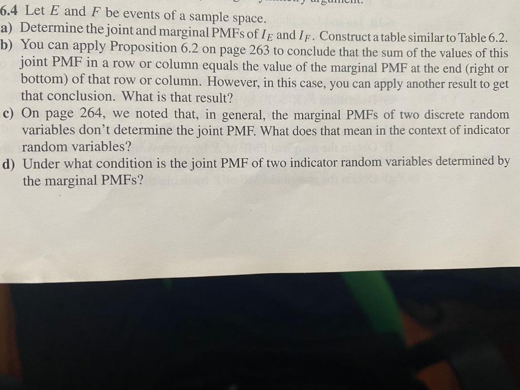 6.4 Let E and F be events of a sample space. a) | Chegg.com