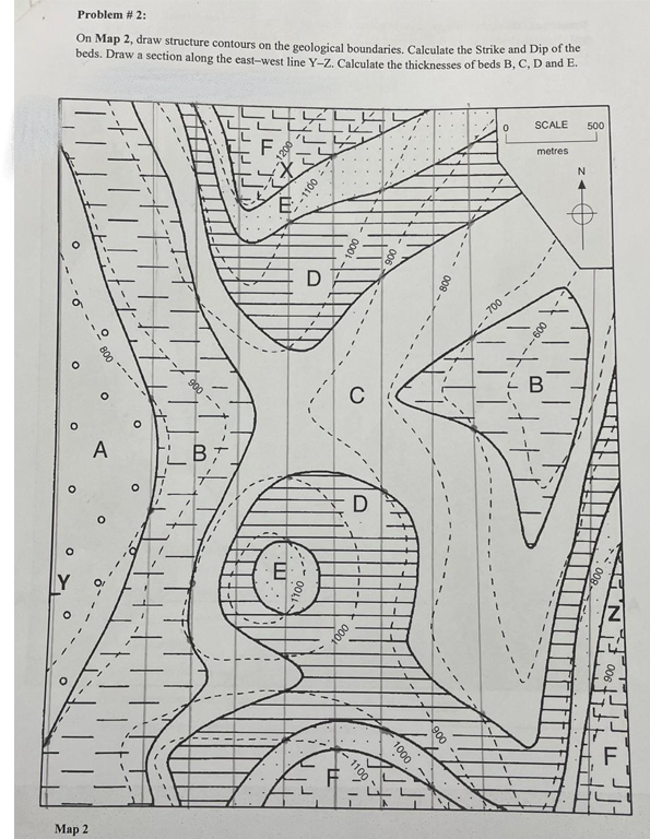 Solved On Map 2, draw structure contours on the geological