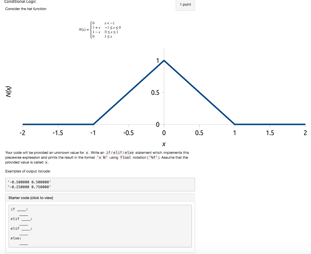 Solved Conditional Logic 1 point Consider the hat function 0