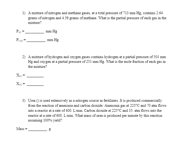 Solved 1) A mixture of nitrogen and methane gases, at a | Chegg.com