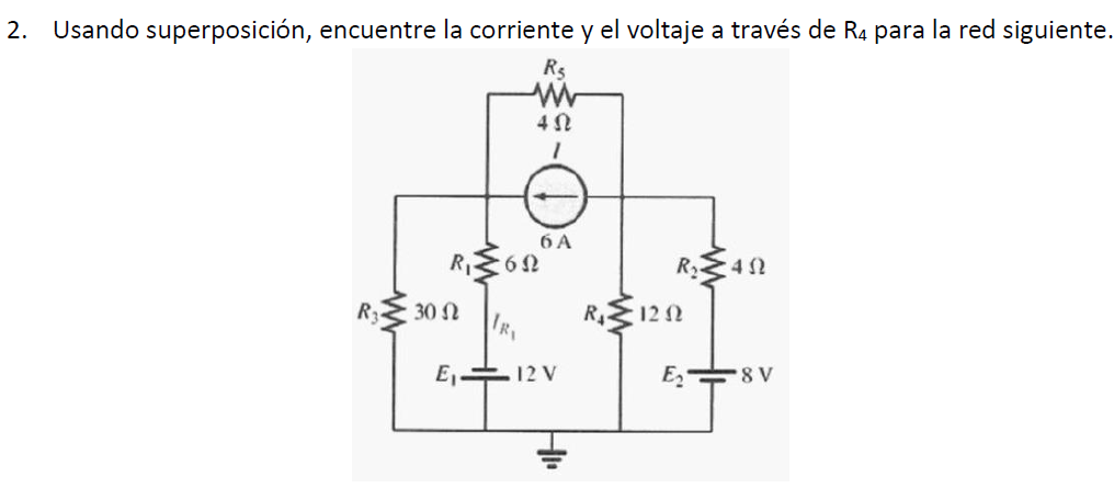 Solved 2. Usando superposición, encuentre la corriente y el | Chegg.com