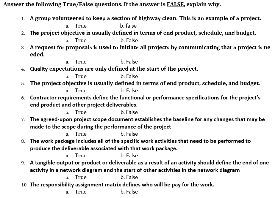 Solved Answer The Following True/False Questions. If The | Chegg.com