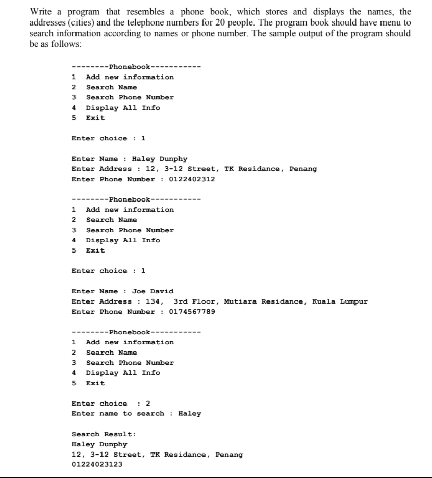 Solved Write a program that resembles a phone book, which | Chegg.com