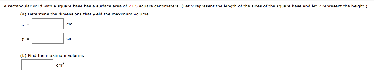 Solved A rectangular solid with a square base has a surface | Chegg.com