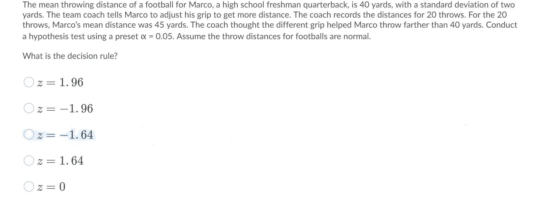 Solved The mean throwing distance of a football for Marco, a