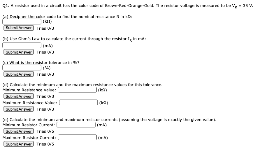 Solved Q1. A resistor used in a circuit has the color code | Chegg.com