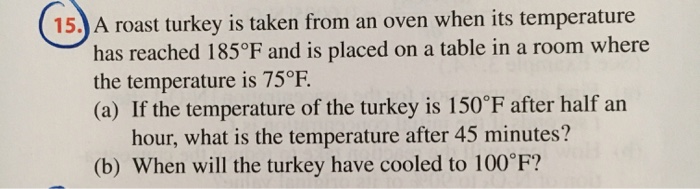 Solved 15.) A roast turkey is taken from an oven when its | Chegg.com