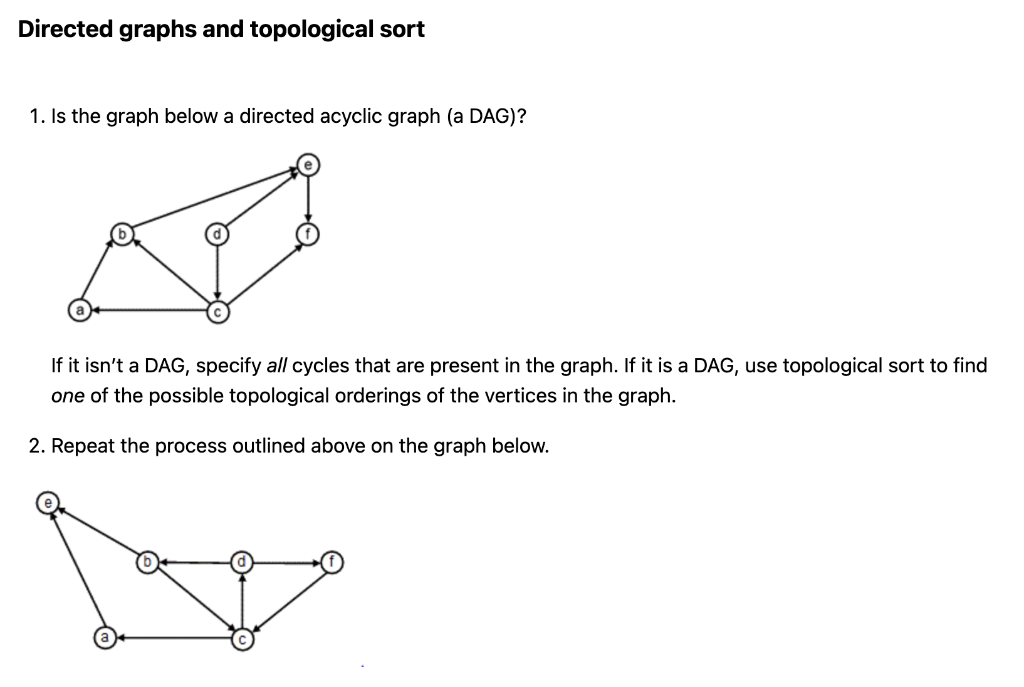 Solved Directed graphs and topological sort 1. Is the graph | Chegg.com