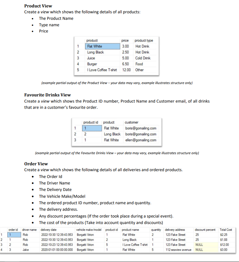 Solved Product View Create a view which shows the following | Chegg.com