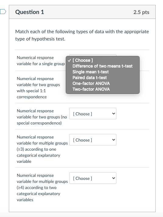 Solved Question 1 2.5 pts Match each of the following types | Chegg.com