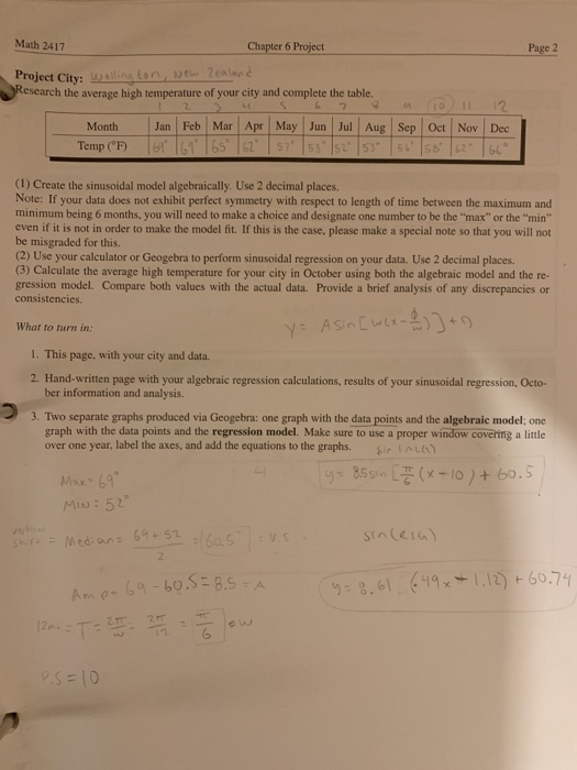 Solved Math 2417 Chapter 6 Project Page 2 Project City: | Chegg.com