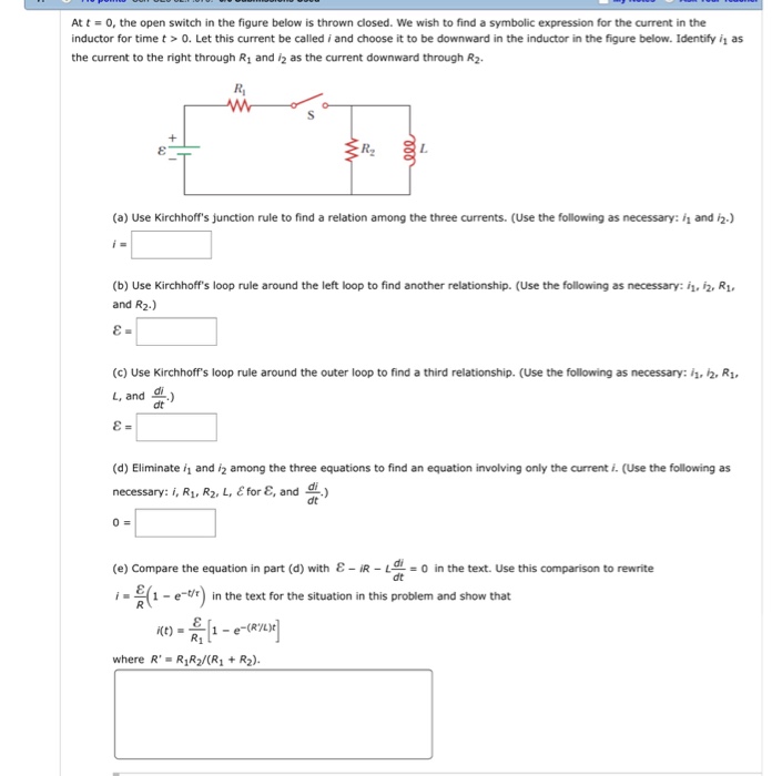 Solved At t = 0, the open switch in the figure below is | Chegg.com