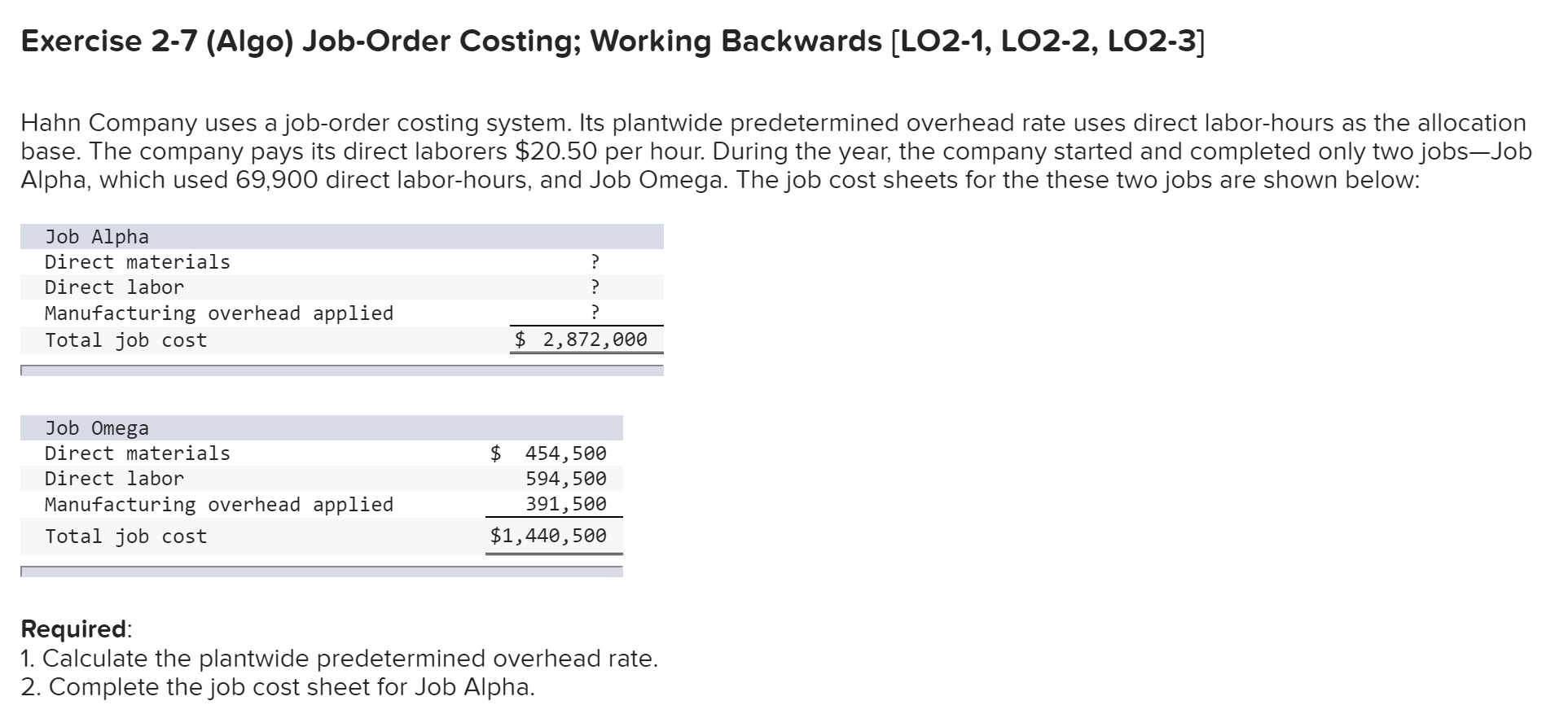 Solved Exercise 2-7 (Algo) Job-Order Costing; Working | Chegg.com