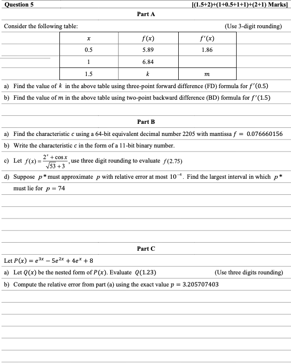 Solved Question 5 [(1.5+2)+(1+0.5+1+1)+(2+1) Marks Part A | Chegg.com