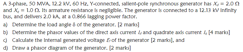 Solved A 3-phase, 50 MVA, 12.2 kV, 60 Hz, Y-connected, | Chegg.com