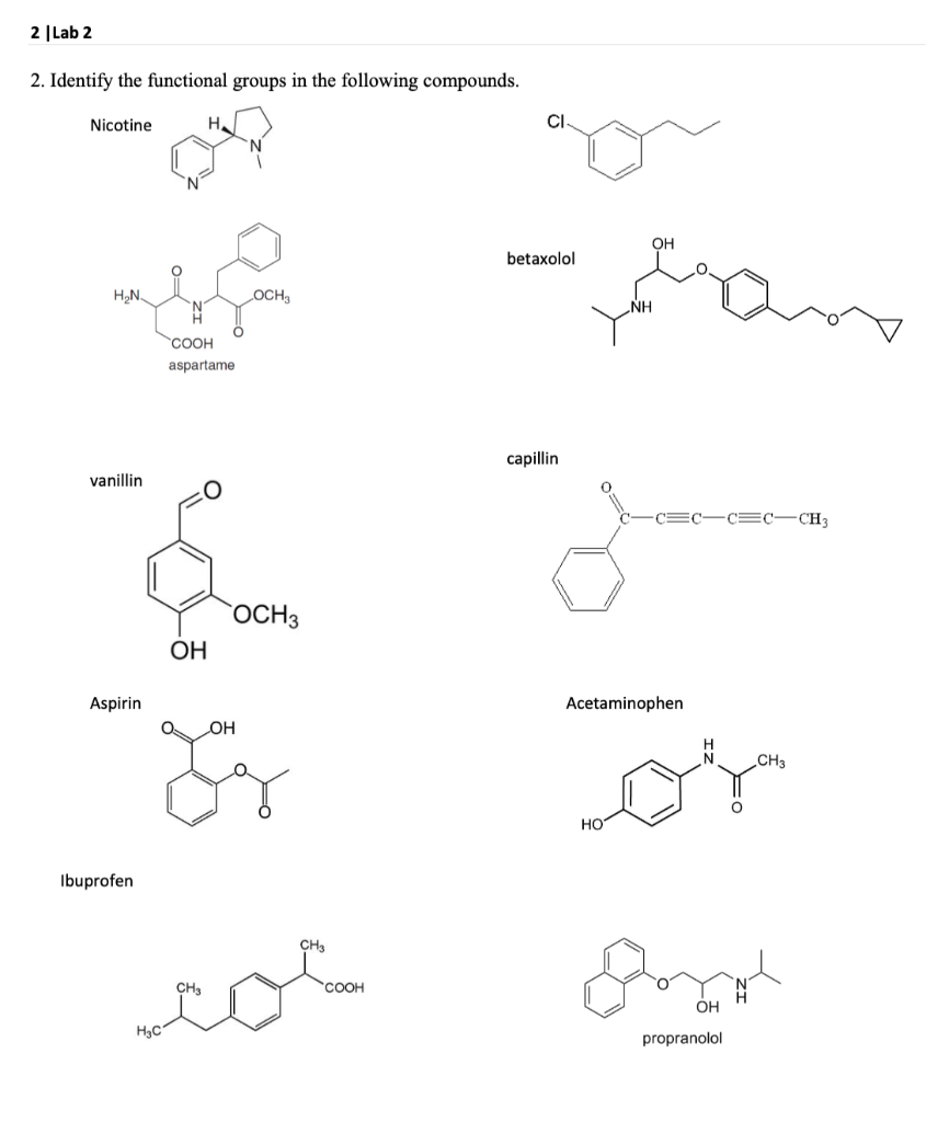 Solved 2 Lab 2 2. Identify the functional groups in the | Chegg.com