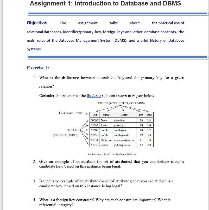 dbms theory assignment questions