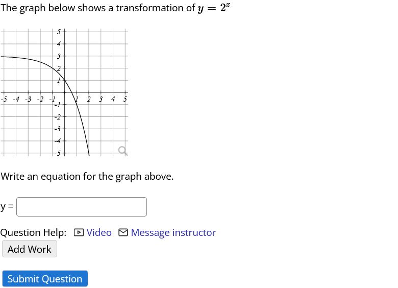 Solved The graph below shows a transformation of y = 2* = 5 | Chegg.com