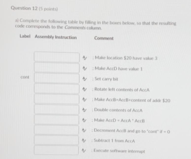 Solved Question 12 15 points) a) Complete the following | Chegg.com