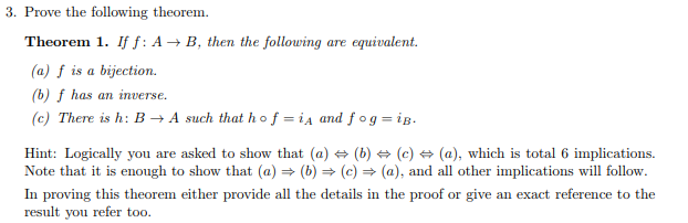 Solved 3. Prove The Following Theorem Theorem 1. If F: AB, | Chegg.com