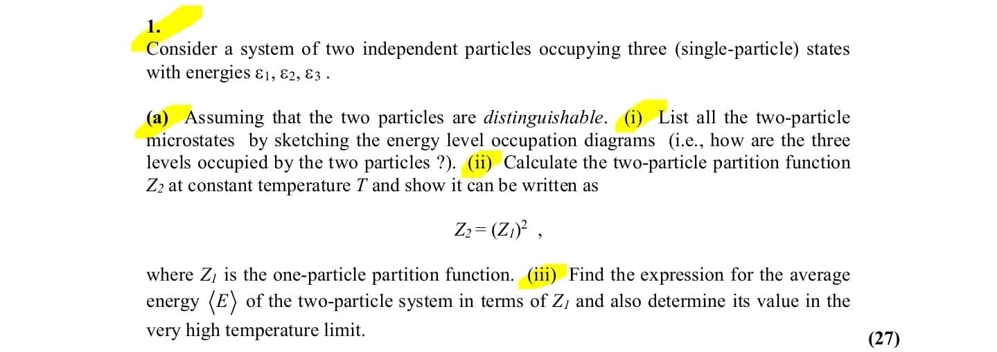 Solved 1. Consider A System Of Two Independent Particles | Chegg.com