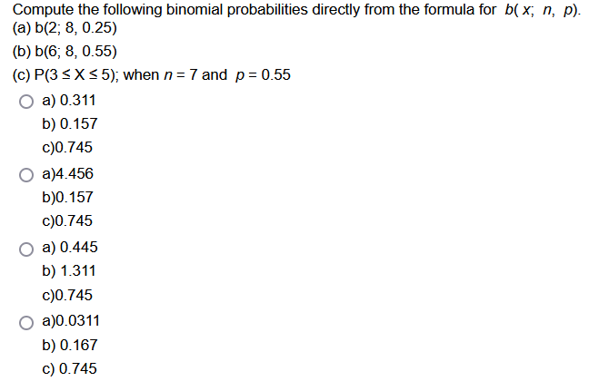 Solved Compute The Following Binomial Probabilities Directly | Chegg.com