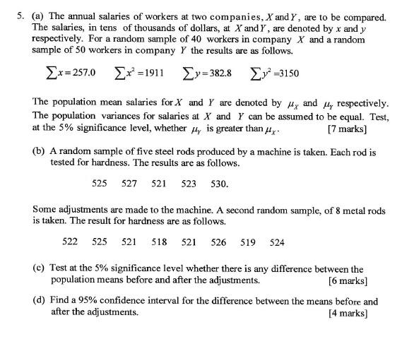 Solved (a) The annual salaries of workers at two companies, | Chegg.com