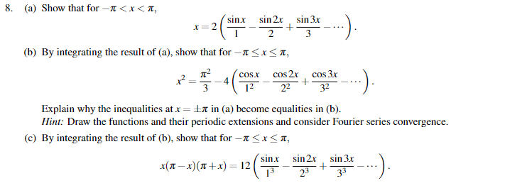 Solved 8. (a) Show that for −π | Chegg.com