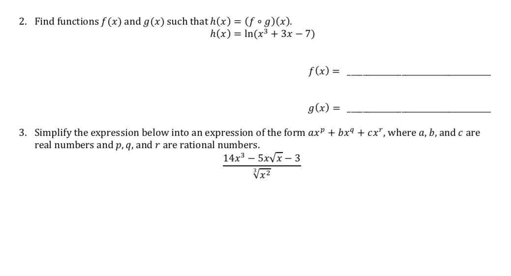 Solved 2 Find Functions F X And G X Such That H X Chegg Com