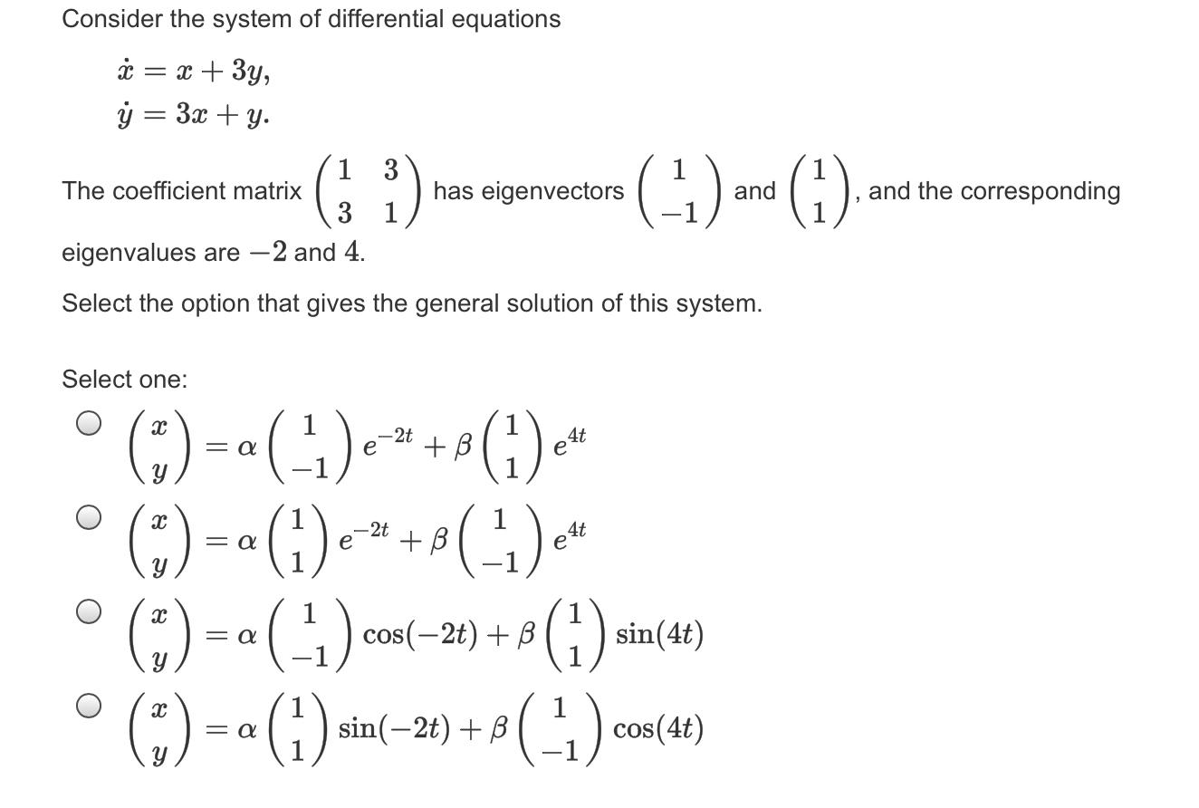 Solved Consider the system of differential equations i = x + | Chegg.com