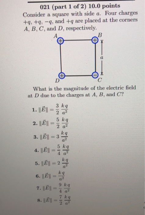 Solved 021 (part 1 of 2) 10.0 points Consider a square with | Chegg.com