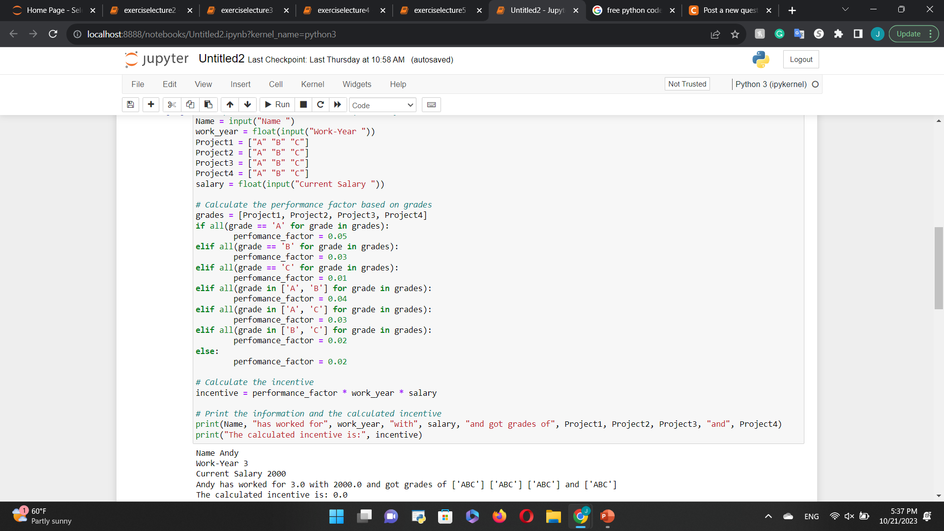 Solved This is my Python code for a program, the output | Chegg.com