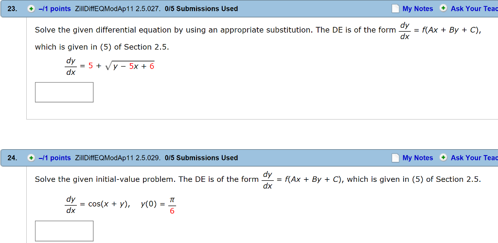 Solved 21. -/1 points ZillDiffEQModAp11 2.5.023. 0/5 | Chegg.com