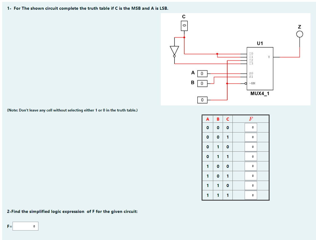 Solved 1- For The shown circuit complete the truth table if | Chegg.com