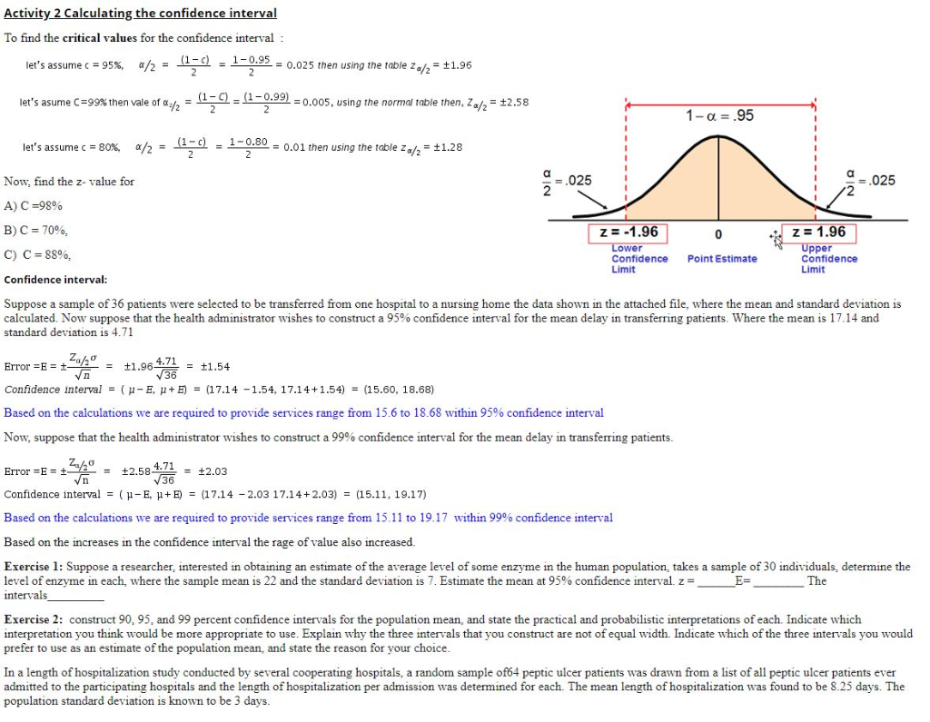 Solved: Activity 2 Calculating The Confidence Interval To | Chegg.com