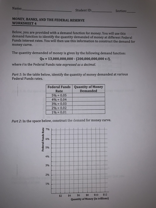 Solved Name Student ID Section MONEY, BANKS, AND THE