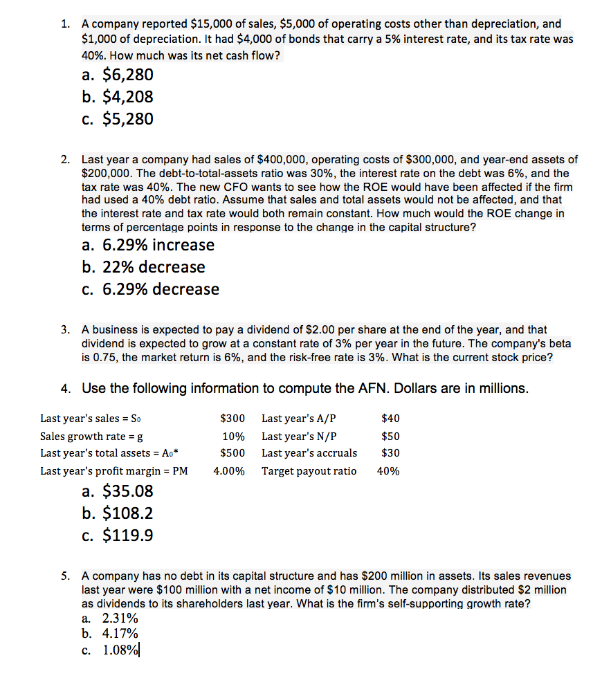 Solved 1. A company reported $15,000 of sales, $5,000 of | Chegg.com