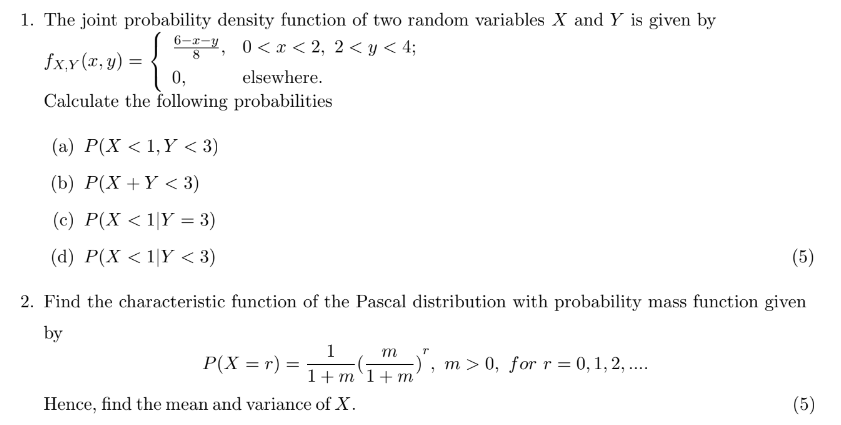 Solved 8 1. The joint probability density function of two | Chegg.com