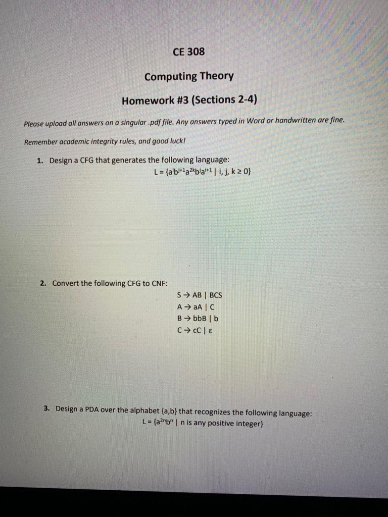 Solved CE 308 Computing Theory Homework #3 (Sections 2-4) | Chegg.com