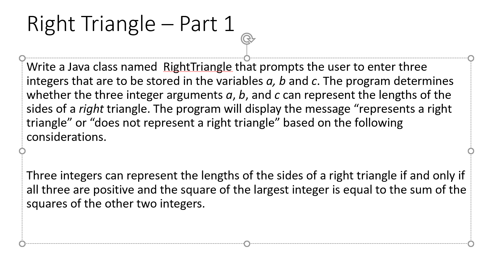 Solved Right Triangle - Part 1 Write a Java class named | Chegg.com