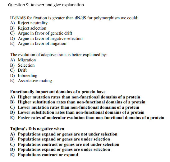 Solved Question 9: Answer and give explanation If dN/dS for | Chegg.com