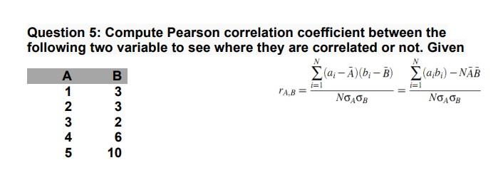 Solved N Question 5: Compute Pearson correlation coefficient | Chegg.com